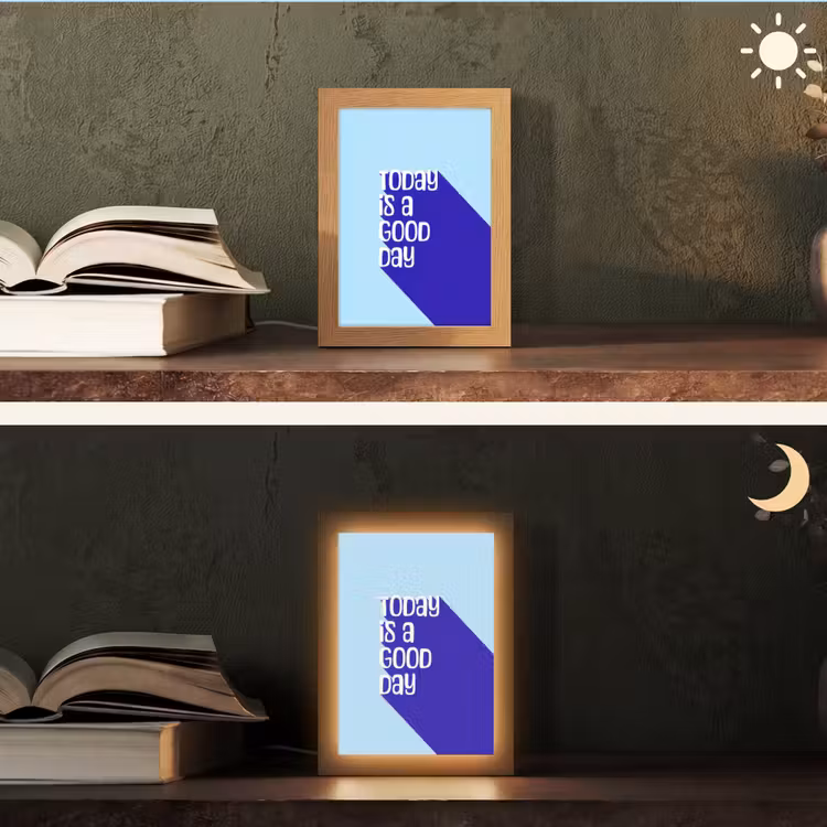 Today is a good day - Blauw - Schaduw Light Box met kabel (Tafellamp) klein -sfeer3