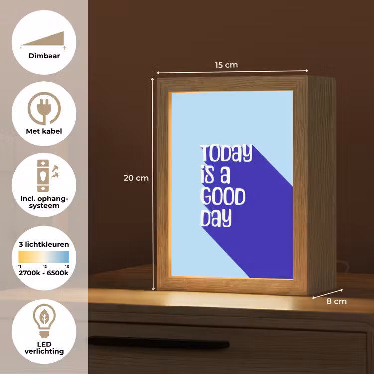 Today is a good day - Blauw - Schaduw Light Box met kabel (Tafellamp) klein -USP_NL