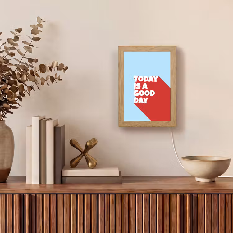 Today is a good day - Rood - lichtblauw Light Box met kabel (Tafellamp) klein -sfeer2