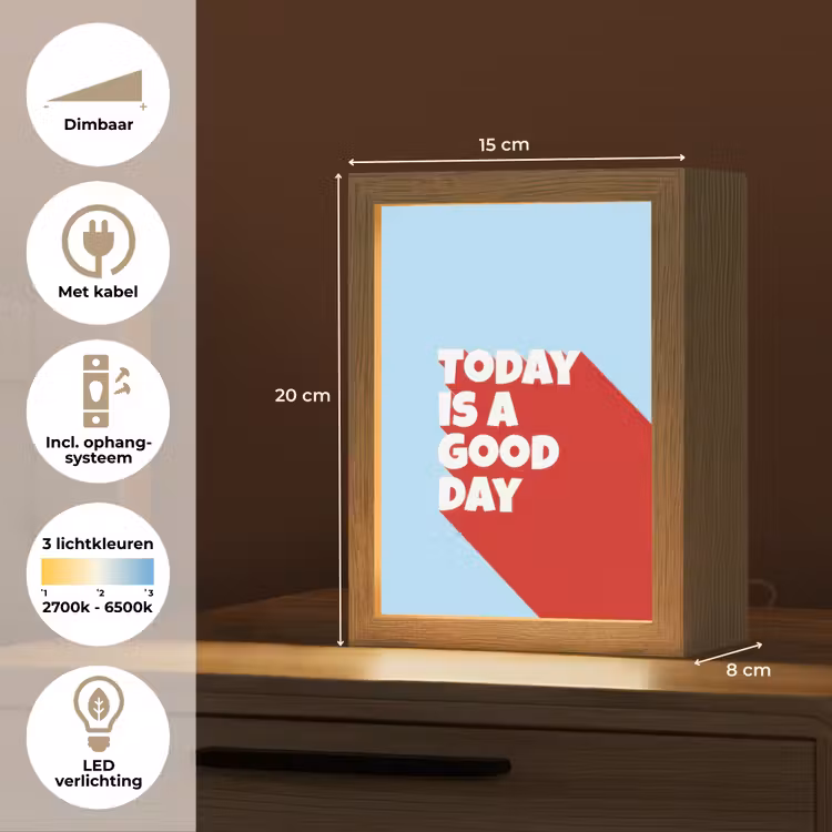 Today is a good day - Rood - lichtblauw Light Box met kabel (Tafellamp) klein -USP_NL
