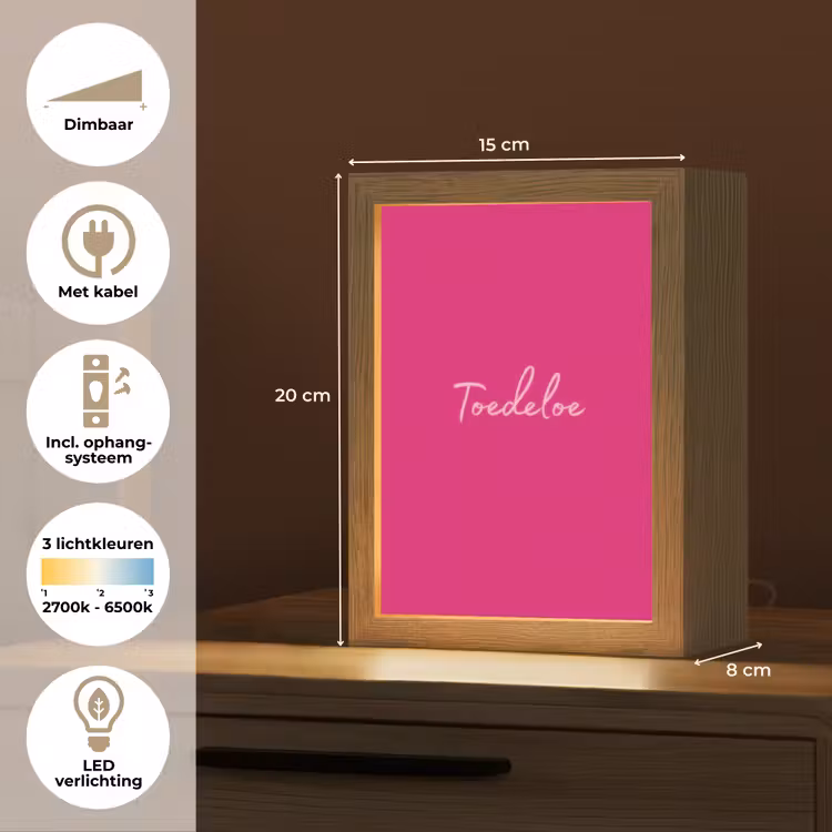 Toedeloe - Roze Light Box met kabel (Tafellamp) klein -USP_NL