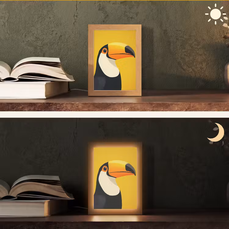 Toekan - Minimalistisch - Snavel - Oranje Light Box met kabel (Tafellamp) klein -sfeer3