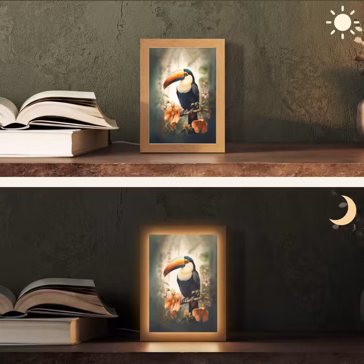 Toekan - Vogel - Bloemen - Planten Light Box met kabel (Tafellamp) klein -sfeer3