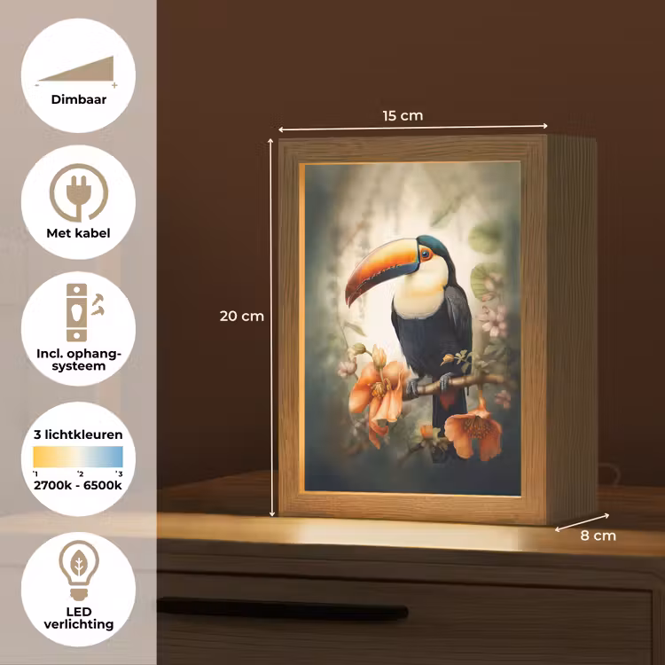 Toekan - Vogel - Bloemen - Planten Light Box met kabel (Tafellamp) klein -USP_NL