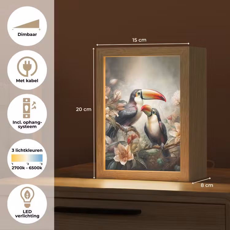 Toekan - Vogels - Bloemen - Jungle Light Box met kabel (Tafellamp) klein -USP_NL