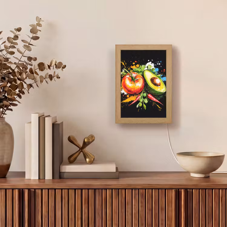 Tomaat - Avocado - Peper - Graffiti - Verf - Modern Light Box met kabel (Tafellamp) klein -sfeer2