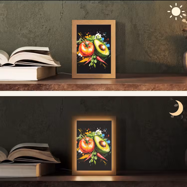 Tomaat - Avocado - Peper - Graffiti - Verf - Modern Light Box met kabel (Tafellamp) klein -sfeer3