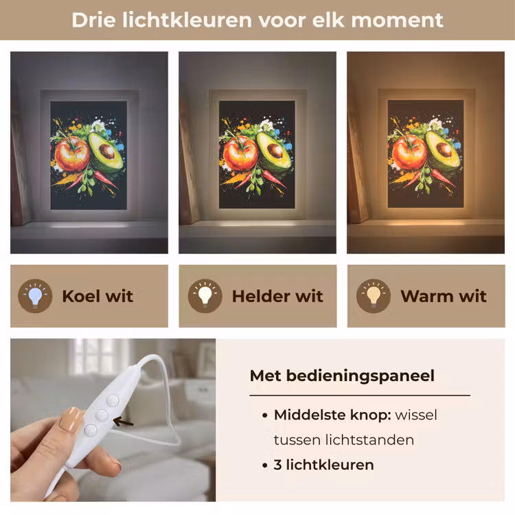 Tomaat - Avocado - Peper - Graffiti - Verf - Modern Light Box met kabel (Tafellamp) klein -USP_lichtkleurNL