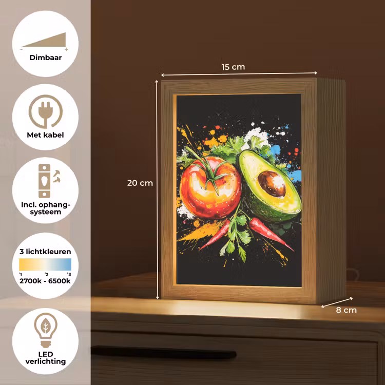Tomaat - Avocado - Peper - Graffiti - Verf - Modern Light Box met kabel (Tafellamp) klein -USP_NL