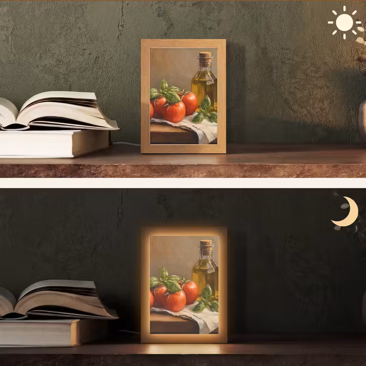 Tomaten - Olijfolie - Stilleven Light Box met kabel (Tafellamp) klein -sfeer3