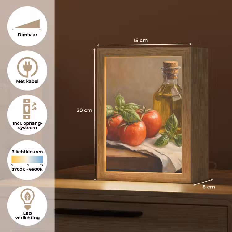 Tomaten - Olijfolie - Stilleven Light Box met kabel (Tafellamp) klein -USP_NL