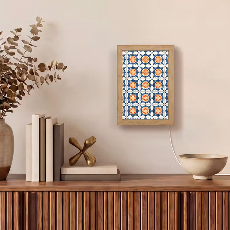 Traditioneel - Tegel - Oranje Light Box met kabel (Tafellamp) klein 925 -sfeer2