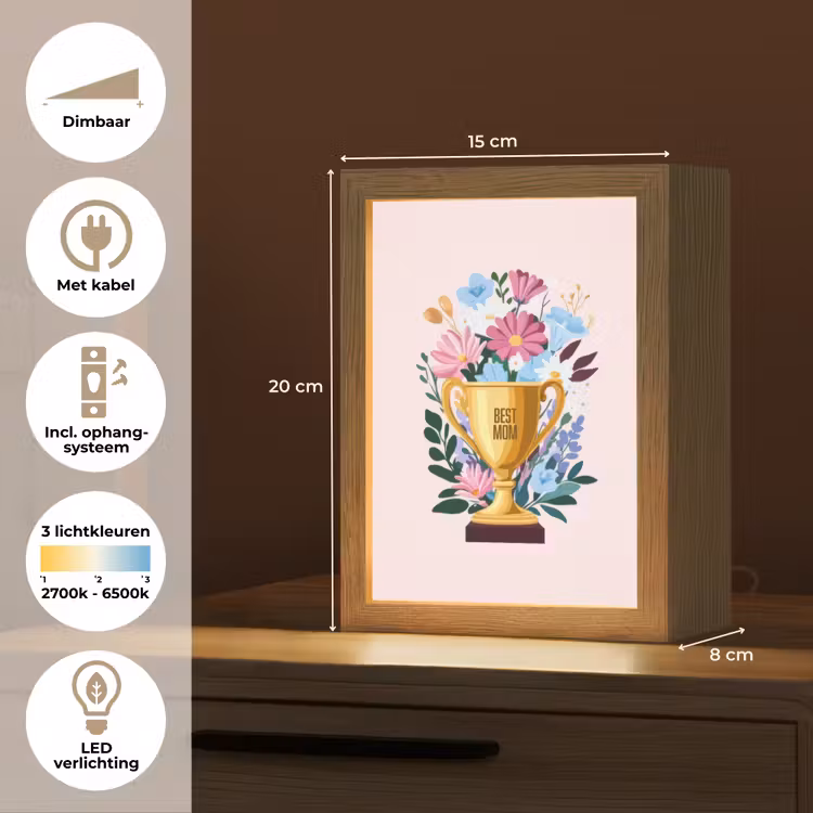 Trofee - Best Mom - Bloemen - Kleurrijk Light Box met kabel (Tafellamp) klein -USP_NL