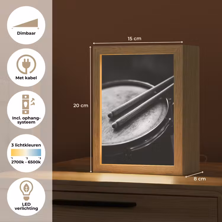 Trommel - Close-up - Drumstokken - Zwart Light Box met kabel (Tafellamp) klein -USP_NL