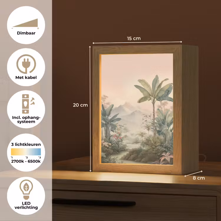 Tropisch landschap - palmbomen - Bloemen - Roze lucht Light Box met kabel (Tafellamp) klein -USP_NL