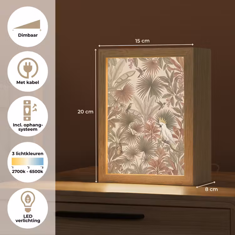 Tropisch - Vogels - Beige Light Box met kabel (Tafellamp) klein -USP_NL