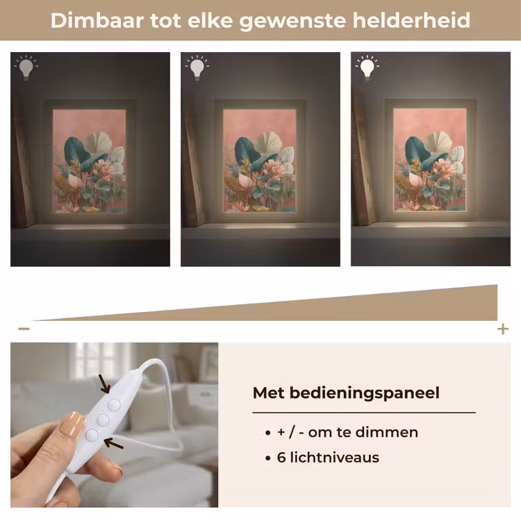 Tropische bladeren - Bloemen - Roze - groen Light Box met kabel (Tafellamp) klein -USP_dimbaarNL