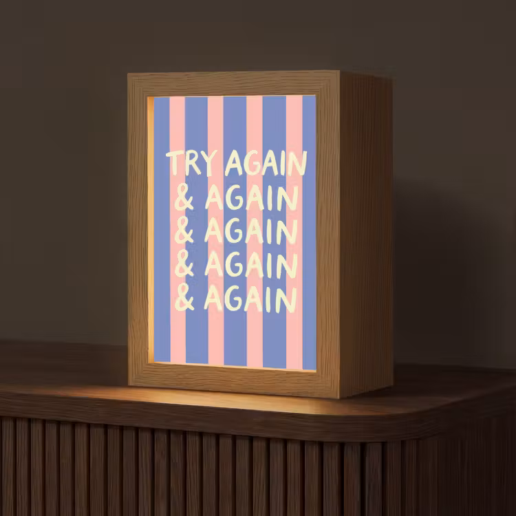 Try again - Strepen - Roze - Verticaal - Blauw Light Box met kabel (Tafellamp) klein -z3d_website
