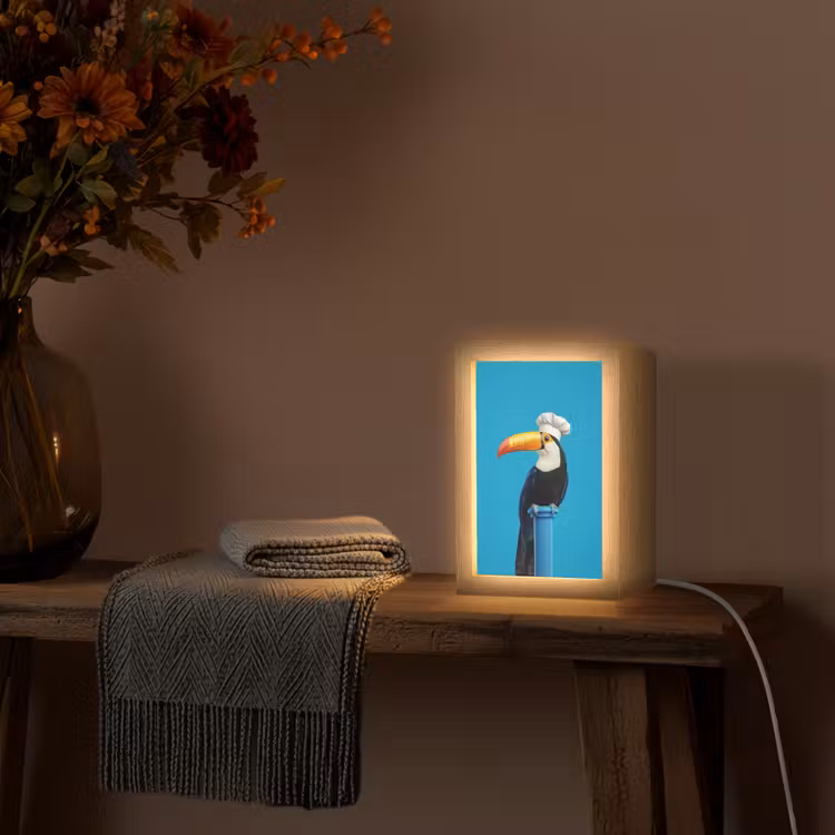 Tucan - Sokkel - Vogel - Koksmuts Light Box met kabel (Tafellamp) klein -sfeer4