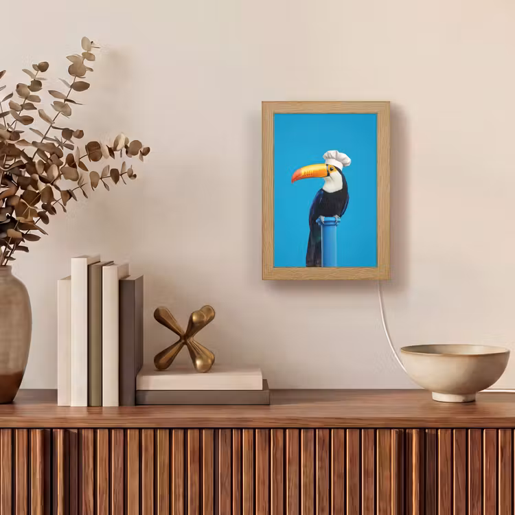 Tucan - Sokkel - Vogel - Koksmuts Light Box met kabel (Tafellamp) klein -sfeer2