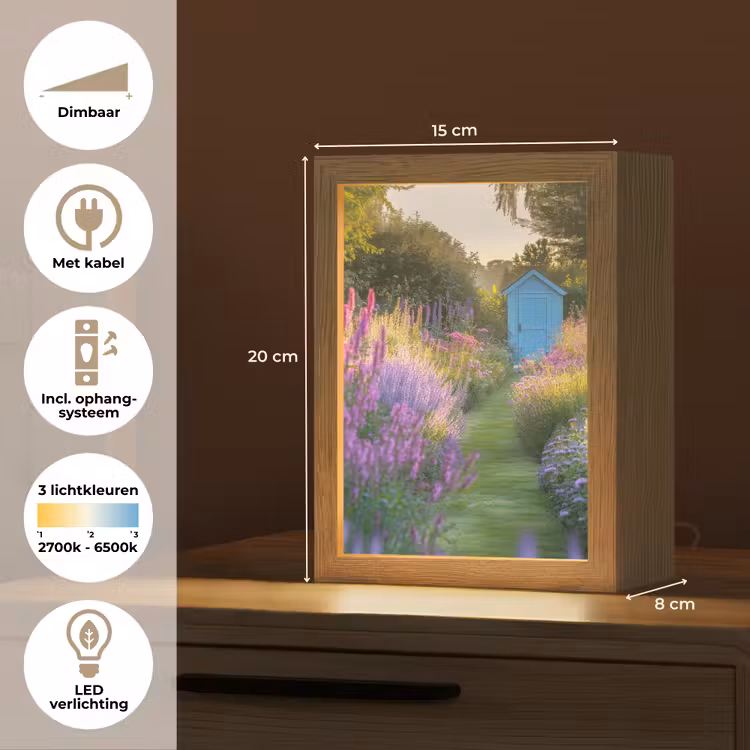 Tuinhuisje - Blauw - Bloemen Light Box met kabel (Tafellamp) klein -USP_NL