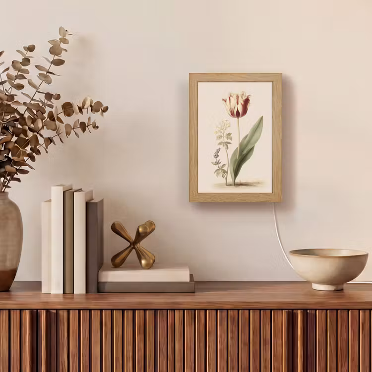 Tulp - Minimalistisch - Beige Light Box met kabel (Tafellamp) klein -sfeer2