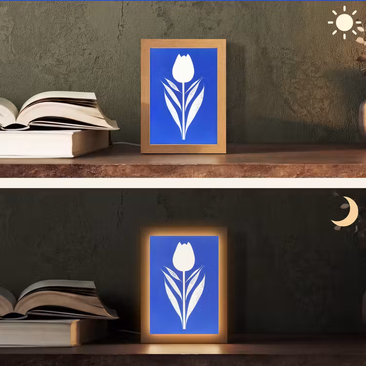 Tulp - Minimalistisch - Bladeren - Wit Light Box met kabel (Tafellamp) klein -sfeer3
