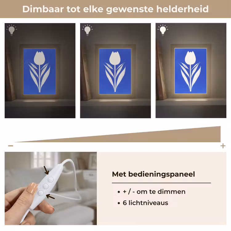 Tulp - Minimalistisch - Bladeren - Wit Light Box met kabel (Tafellamp) klein -USP_dimbaarNL