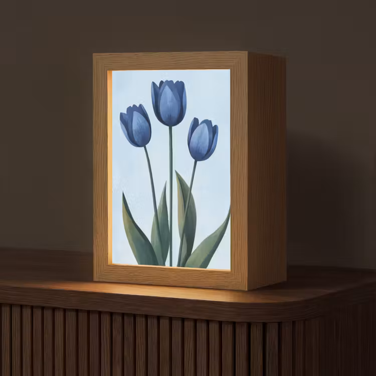 Tulpen - Blauw - Bladeren Light Box met kabel (Tafellamp) klein -z3d_website