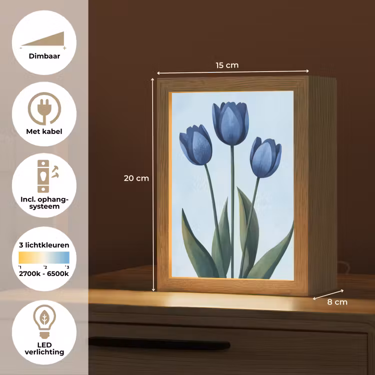Tulpen - Blauw - Bladeren Light Box met kabel (Tafellamp) klein -USP_NL