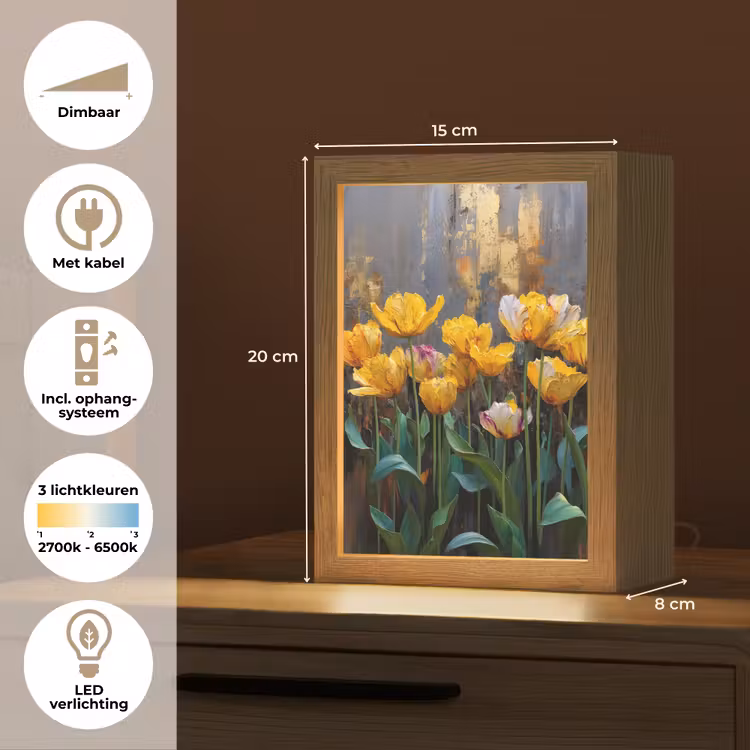 Tulpen - Geel - Penseelstreken - Abstract Light Box met kabel (Tafellamp) klein -USP_NL