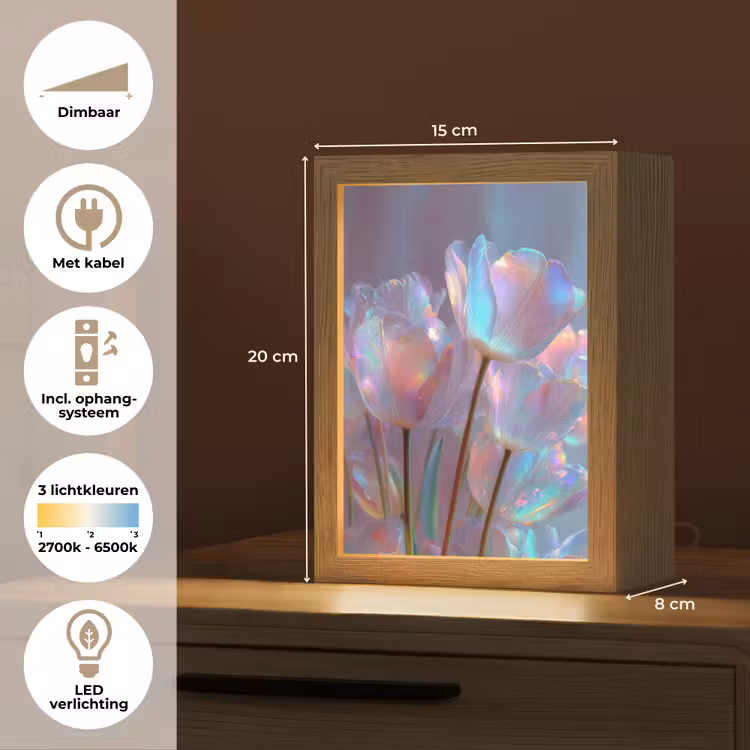 Tulpen - Glazen - Bloemblaadjes - Pasteltinten Light Box met kabel (Tafellamp) klein -USP_NL