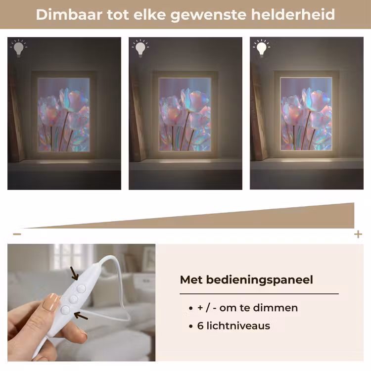 Tulpen - Glazen - Bloemblaadjes - Pasteltinten Light Box met kabel (Tafellamp) klein -USP_dimbaarNL
