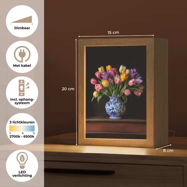 Tulpen - Kleuren - Hout - Vaas Light Box met kabel (Tafellamp) klein -USP_NL