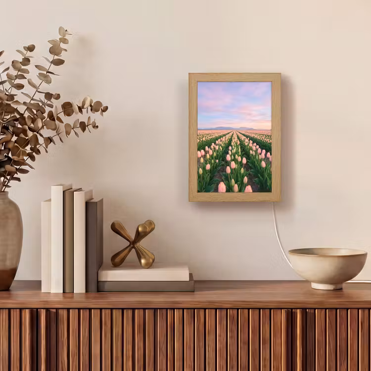 Tulpen - Landschap - Roze Light Box met kabel (Tafellamp) klein -sfeer2