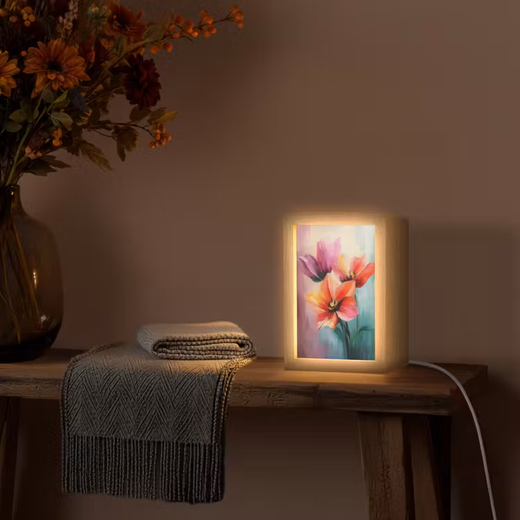 Tulpen - Lichtreflecties - Kleurverloop Light Box met kabel (Tafellamp) klein -sfeer4