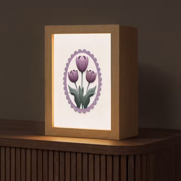 Tulpen - Paars - Lijst - Bladeren Light Box met kabel (Tafellamp) klein -z3d_website