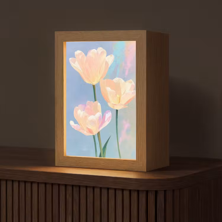 Tulpen - Roze accenten - Blauw Light Box met kabel (Tafellamp) klein -z3d_website
