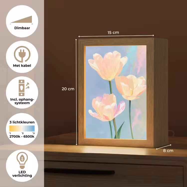 Tulpen - Roze accenten - Blauw Light Box met kabel (Tafellamp) klein -USP_NL