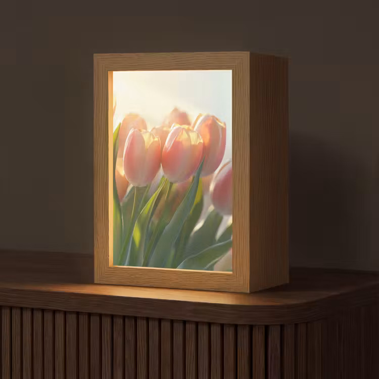 Tulpen - Roze - Zonnestralen Light Box met kabel (Tafellamp) klein -z3d_website