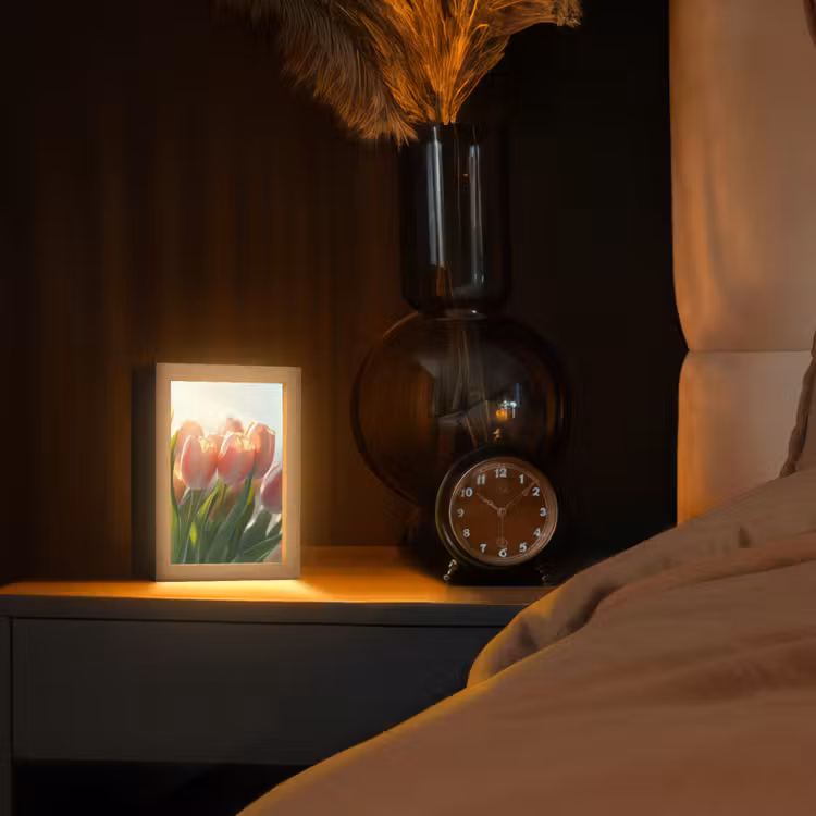 Tulpen - Roze - Zonnestralen Light Box met kabel (Tafellamp) klein -sfeer1