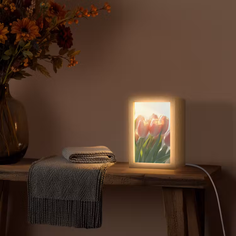 Tulpen - Roze - Zonnestralen Light Box met kabel (Tafellamp) klein -sfeer4