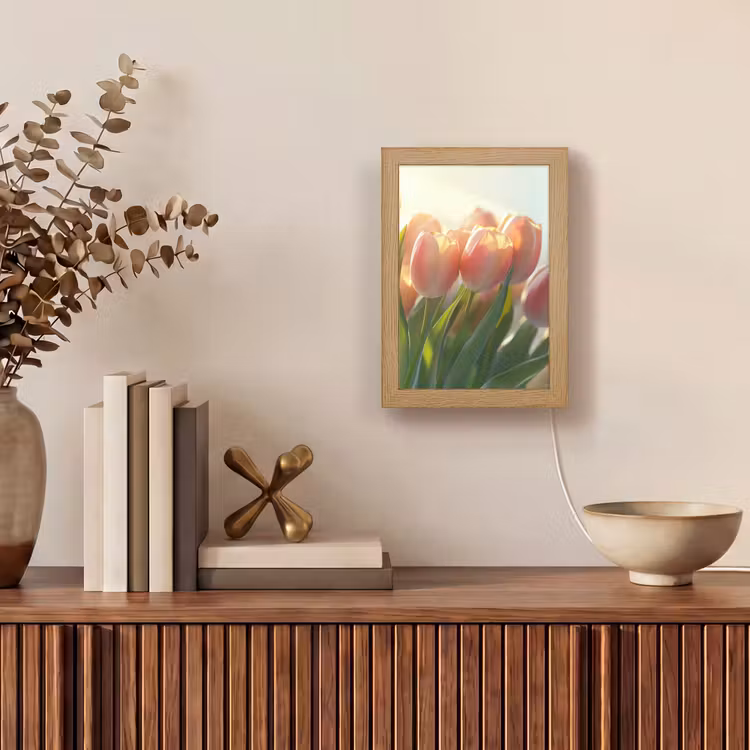 Tulpen - Roze - Zonnestralen Light Box met kabel (Tafellamp) klein -sfeer2