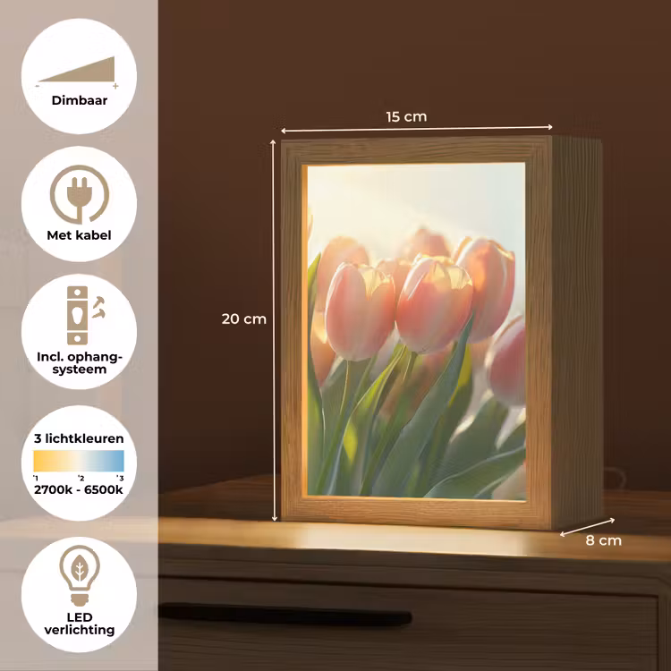 Tulpen - Roze - Zonnestralen Light Box met kabel (Tafellamp) klein -USP_NL
