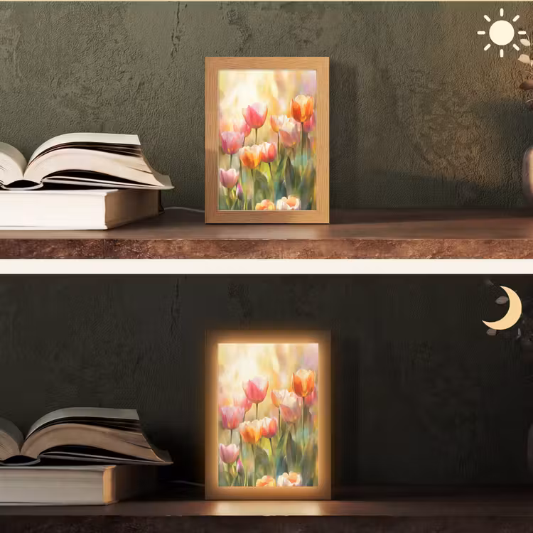 Tulpen - Sprookjesachtig - Kleurrijk Light Box met kabel (Tafellamp) klein -sfeer3