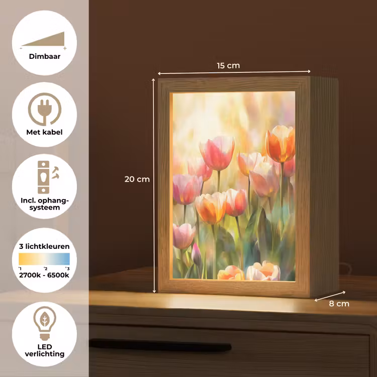 Tulpen - Sprookjesachtig - Kleurrijk Light Box met kabel (Tafellamp) klein -USP_NL