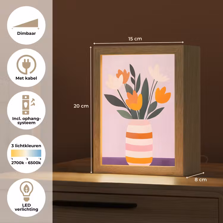 Tulpen - Vaas - Strepen - Paars Light Box met kabel (Tafellamp) klein -USP_NL
