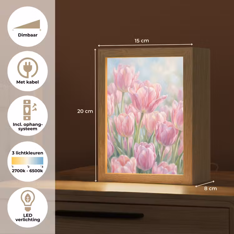 Tulpen - Veld - Lente - Roze Light Box met kabel (Tafellamp) klein -USP_NL