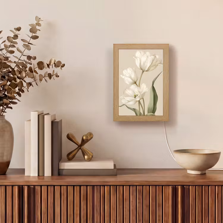 Tulpen - Wit - Bladeren Light Box met kabel (Tafellamp) klein -sfeer2