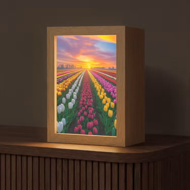 Tulpenveld - Zonsondergang - Kleurrijk Light Box met kabel (Tafellamp) klein -z3d_website